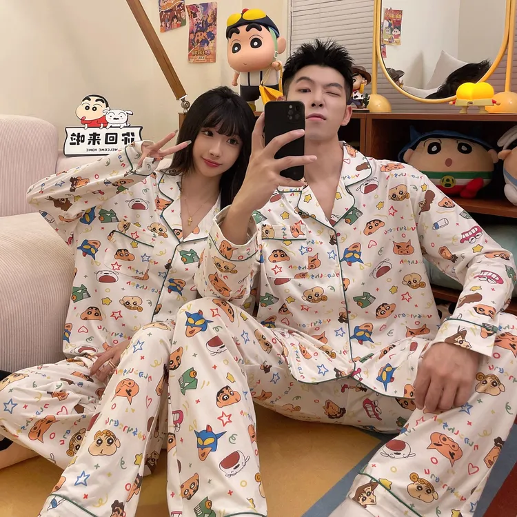 奥美诗嘉蜡笔小新联名情侣睡衣女2025新款长袖长裤纯棉衣服家居服
