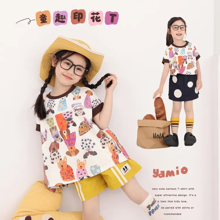 YAMIO杨梅家2026夏季新款儿童女童数码印花满印背心短袖T恤CG2056