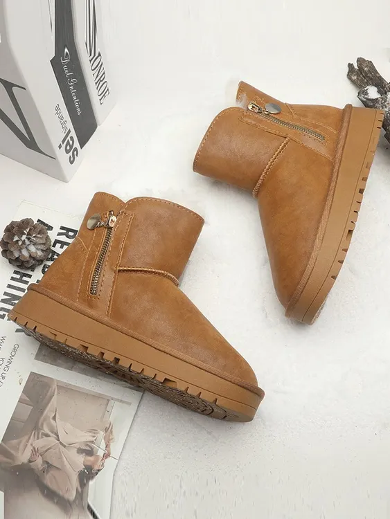 东北厚底保暖棉鞋雪地靴女冬季2025新款羊毛一体防滑防水短筒靴