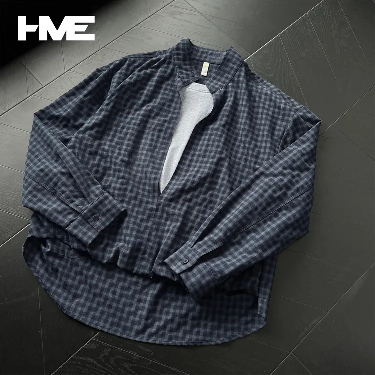 【断码五折】【鸦羽棋盘格纹裁影】层次感拼接撞色格纹假两件衬衣男女