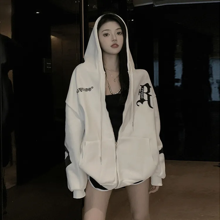 美式复古慵懒风连帽卫衣外套女秋冬季韩版洋气休闲百搭休闲开衫潮