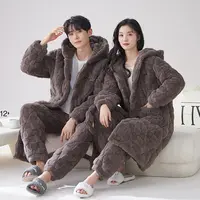 2024秋冬季新款三层夹棉睡衣加绒加厚情侣款保暖款可外穿家居服