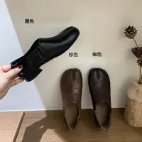 小众复古棕色单鞋分趾鞋一脚蹬猪蹄鞋秋季2025新款粗跟女鞋乐福