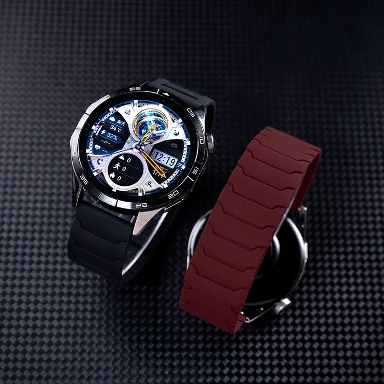 适用华为手表GT5铠甲纹GT4全磁吸watch5/4pro双色液态硅胶表带潮