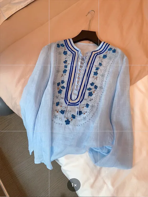 设计感蓝色民族风碎花时尚衬衫女夏薄款2025新款气质防晒长袖衬衣