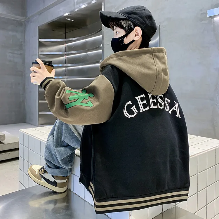 男童棒球服春秋款2025新款中大儿童洋气秋装男孩秋季帅气连帽外套