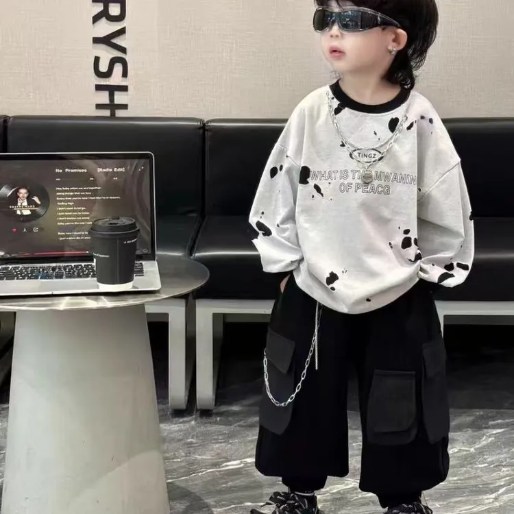 男童春秋卫衣套装新款2025款儿童宽松卫衣工装裤中小童两件套TT