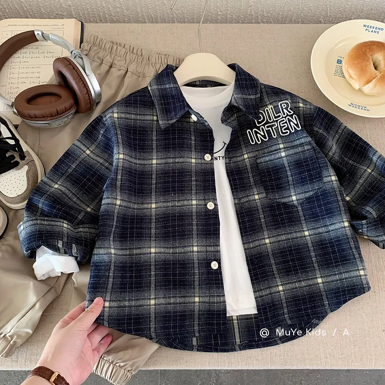 童装秋季儿童衬衫湖州织里童装男童韩版格子上衣开衫宝宝百搭外套