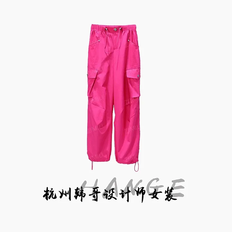 【韩哥女装】秋冬新款洋红色户外露营束脚时尚休闲欧版工装裤8535