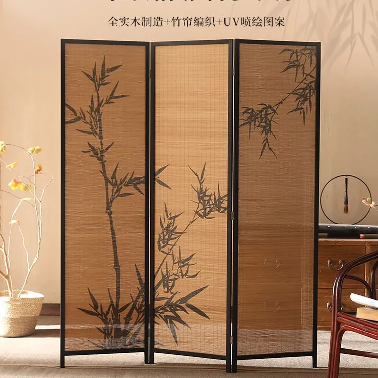 新中式屏风竹子图案定制茶楼隔断竹编客厅围挡小户型阳台国风新款