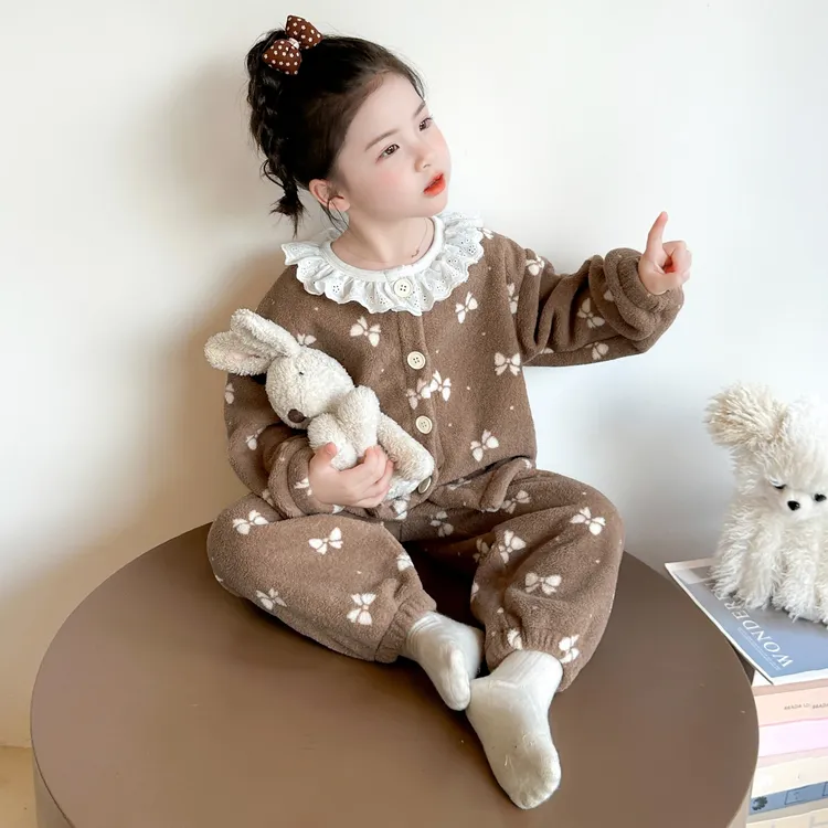 儿童睡衣女童珊瑚绒套装加厚家居服儿童睡衣女孩子睡衣秋冬款