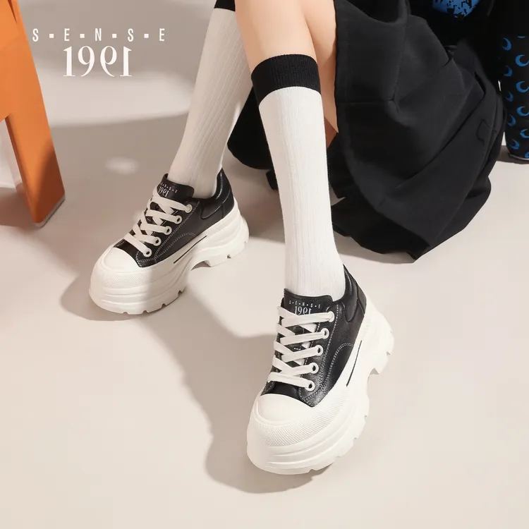 加绒真皮小白鞋2026增高7cm阔腿裤必备鞋子女百搭轻奢松糕板鞋冬商品图