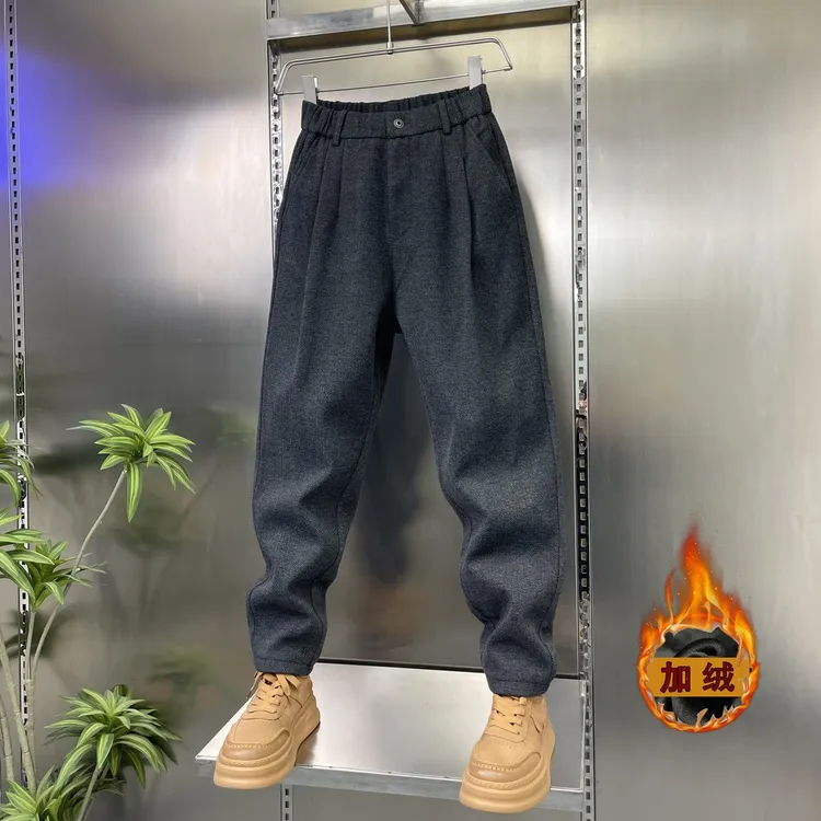 2025冬季男士裤子新款加绒加厚保暖防寒锁温毛呢提花高档休闲西裤