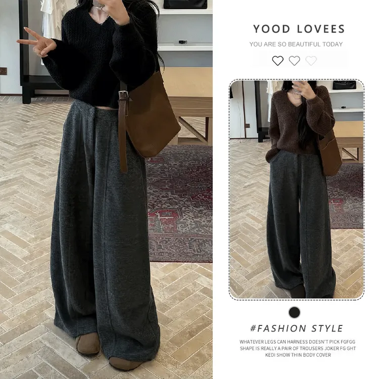 灰色直筒休闲裤2025冬新款设计感梨形身材高腰显瘦垂感拖地阔腿裤