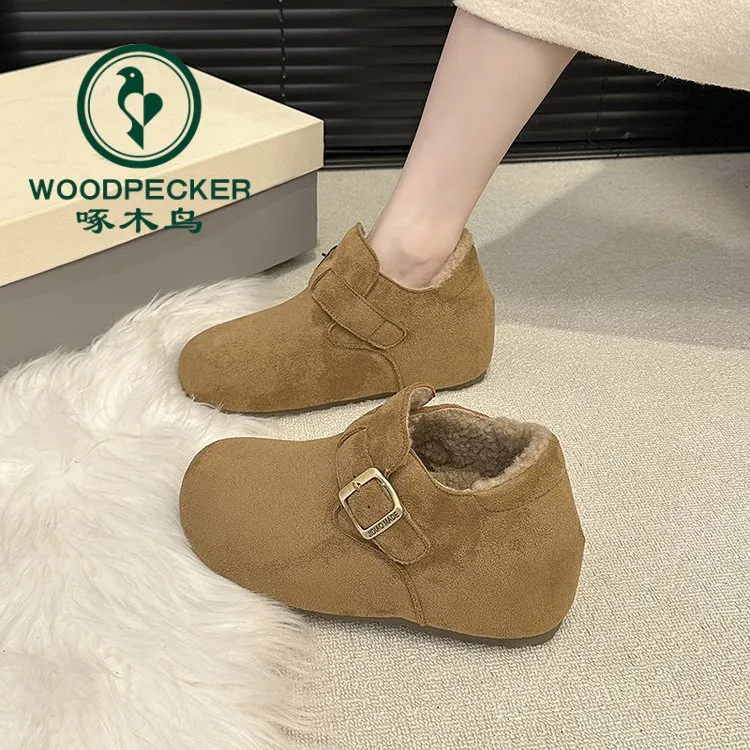 啄木鸟7cm厚底内增高勃肯鞋女2025秋冬新款小个子外穿加绒博肯鞋