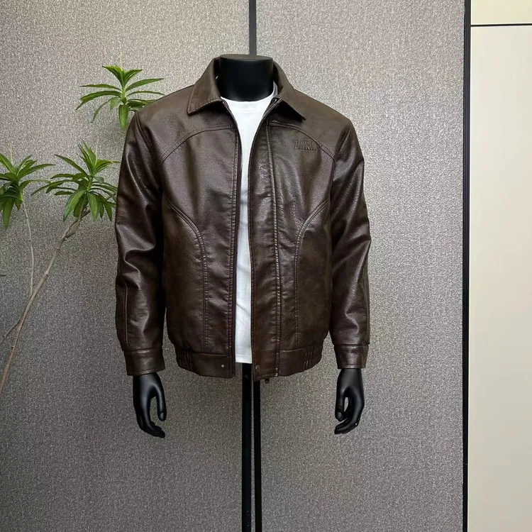 2025新款防风秋冬季立领免烫修身型皮衣休闲短款潮流加绒夹克外套