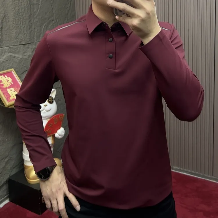 2025-9835冬季商务休闲长袖加绒男士Polo衫衬衫休闲男装修身