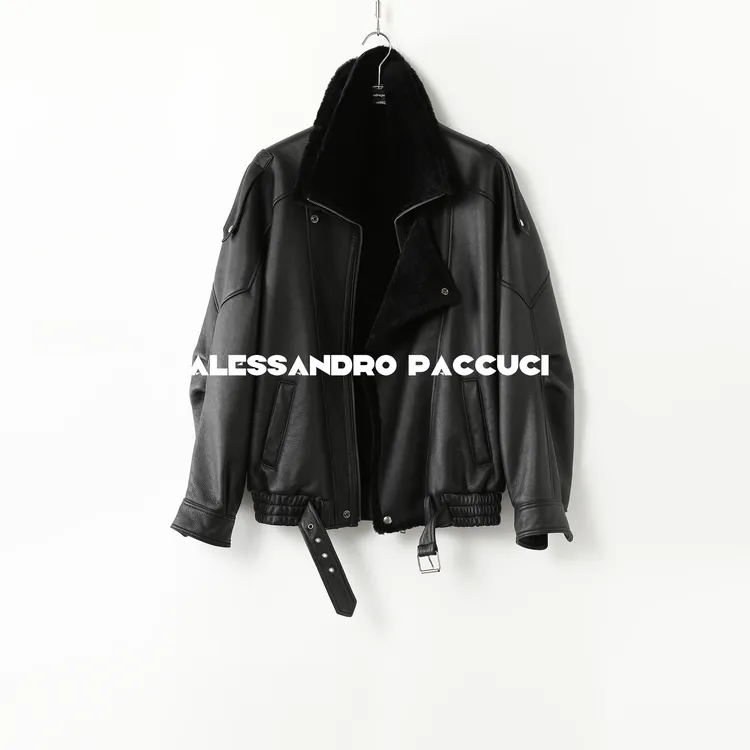 AP洛哥44089CM【黑标系列】进口羊皮毛一体翻领斜门襟夹克外套24冬