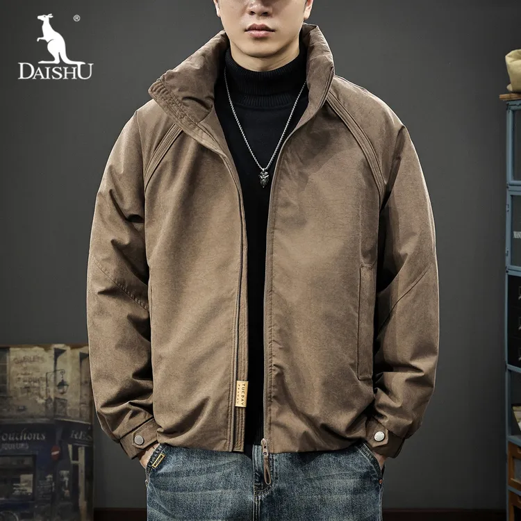 Dai Shu/袋鼠冬季90白鸭绒立领羽绒服男美式复古宽松防风保暖外套