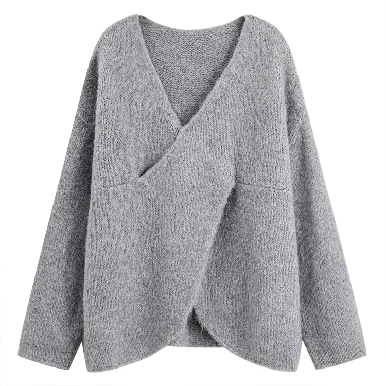 阿琳ALIN【芋头糯糯】时尚交叉V领长袖设计感套头针织毛衣AL5FZS16