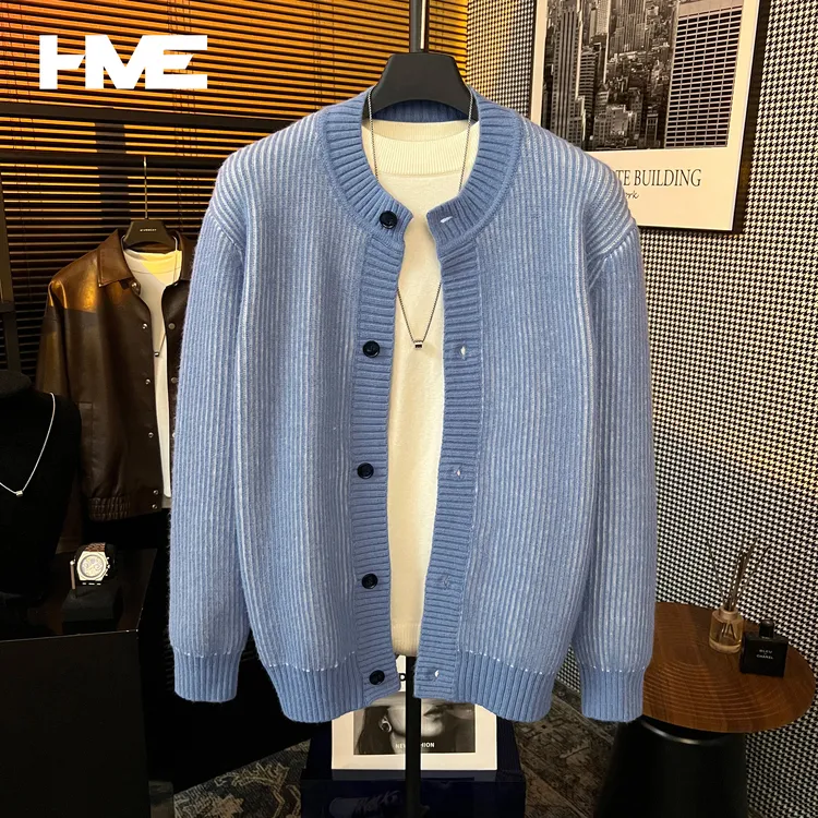 【HMEYAO】【撞色肌理感老钱风】原创秋冬复古立体坑条纹针织开衫外套