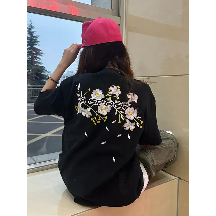 上衣休闲宽松刺绣花朵百搭夏季ins