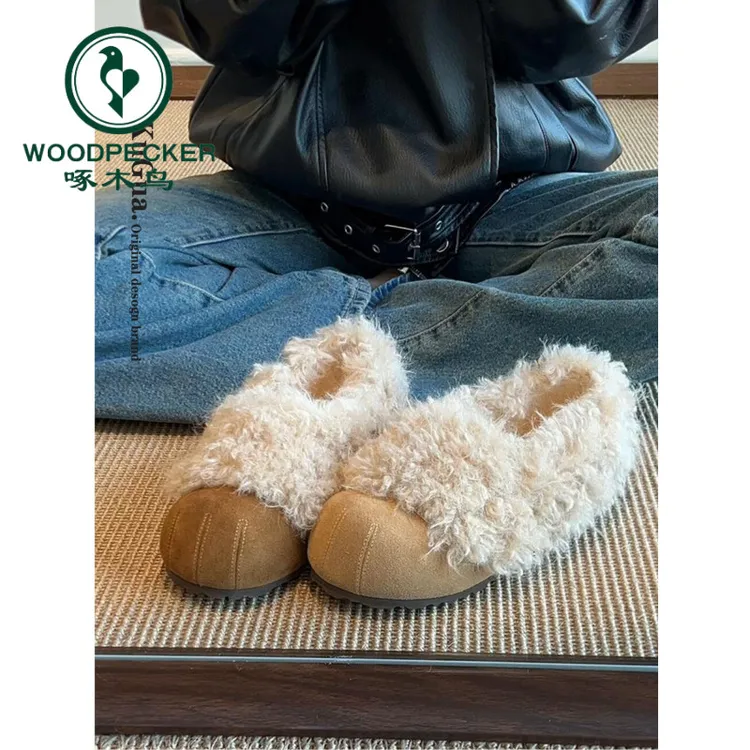 啄木鸟小个子内增高勃肯鞋女2025新款冬季加绒保暖雪地棉鞋毛毛鞋