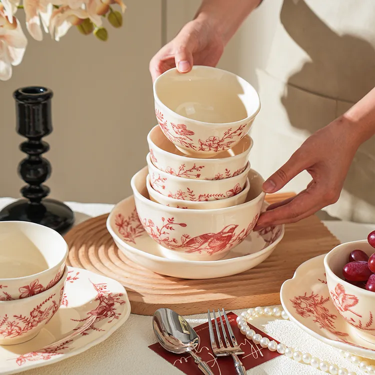 舍里法式复古碗碟餐具2025新款陶瓷米饭碗家用高颜值餐具菜盘深盘