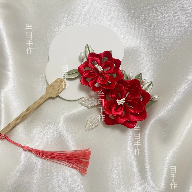 半目手作│红花缠花结婚红发饰气质手工发簪订婚喜宴发梳古风簪发
