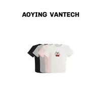 AOYING VANTECH精致小樱桃刺绣亮片短袖 蝴蝶结装饰正肩显瘦T恤