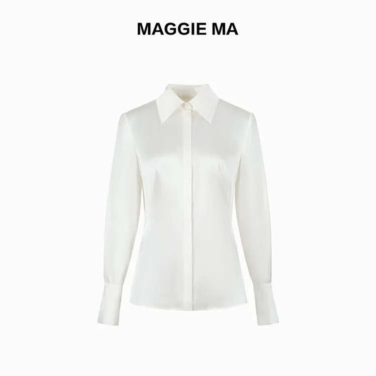 MAGGIE MA马婧设计师款素光雪缎经典简约缎面精致衬衫427S