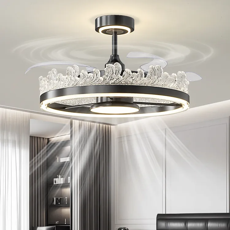 意式轻奢大气餐厅灯隐形风扇灯简约现代42寸卧室灯吊扇灯书房灯具