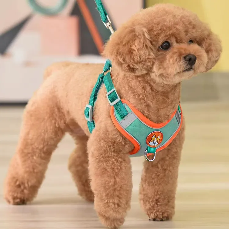 背心式狗狗牵引绳小型犬泰迪比熊博美胸背带小狗幼犬遛狗绳狗链子