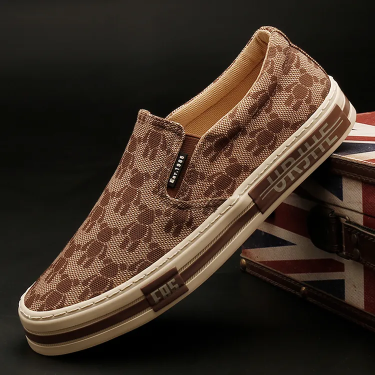 25808 百搭男鞋平底透气软底鞋春秋帆布鞋一脚蹬低帮潮鞋印花布鞋