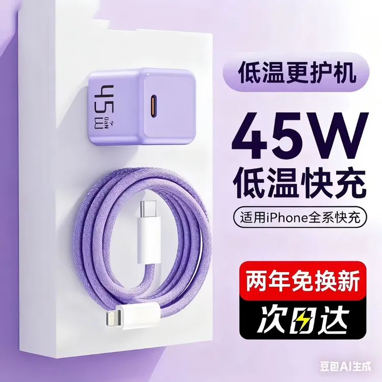 45W氮化镓小冰块原装快充器适用于iphone17/16/15/14/13/12不伤机