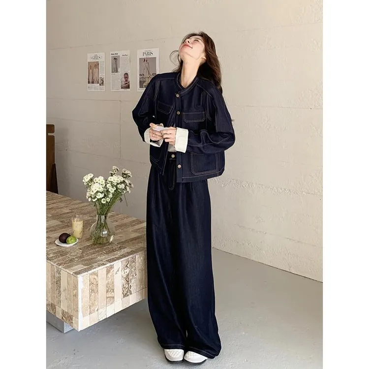 休闲显瘦时尚牛仔外套春秋两件套女春季2025今年流行时尚套装