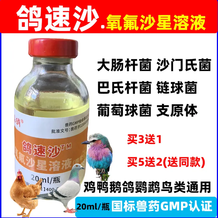 氧氟沙星溶液鸽药沙门氏鸡鸭鹅白痢支原体呼吸道玄凤鹦鹉葡萄球菌