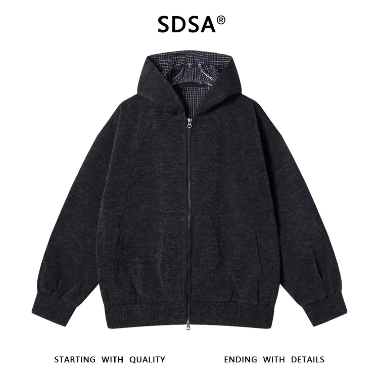 SDSA男士秋冬新款痞帅男装韩版重磅解构拉链连帽卫衣百搭开衫外套