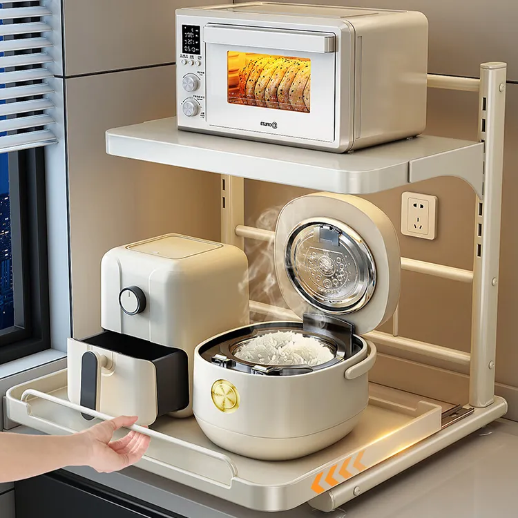 优勤电饭煲置物架厨房多功能烤箱锅支架台面抽拉式微波炉收纳架子