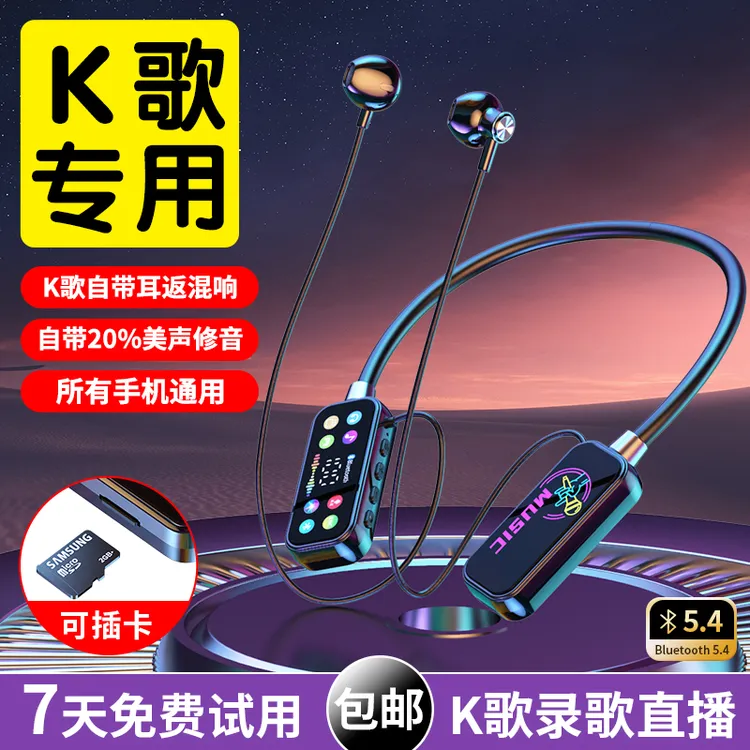 【升级高配版】无线挂脖蓝牙K歌直播混响带麦克风降噪通用运动插卡