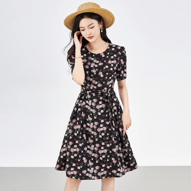 -深圳南油好绝法式女人味轻奢浪漫雪纺印花连衣裙气质子女装新