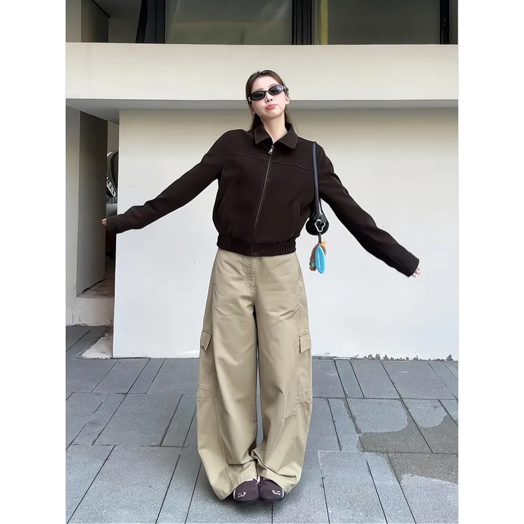 夹克短款外套洋气衣服女打底衫内搭长袖T恤上衣工装裤宽松阔腿裤