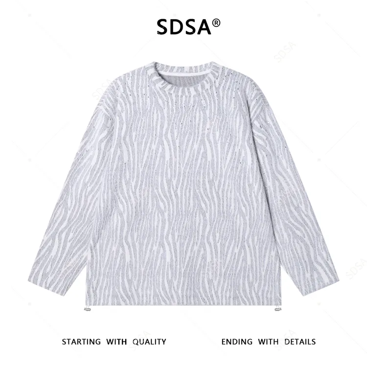 SDSA男士春秋新款痞帅男装韩版绒毛烫钻撞色圆领卫衣潮牌套头上衣