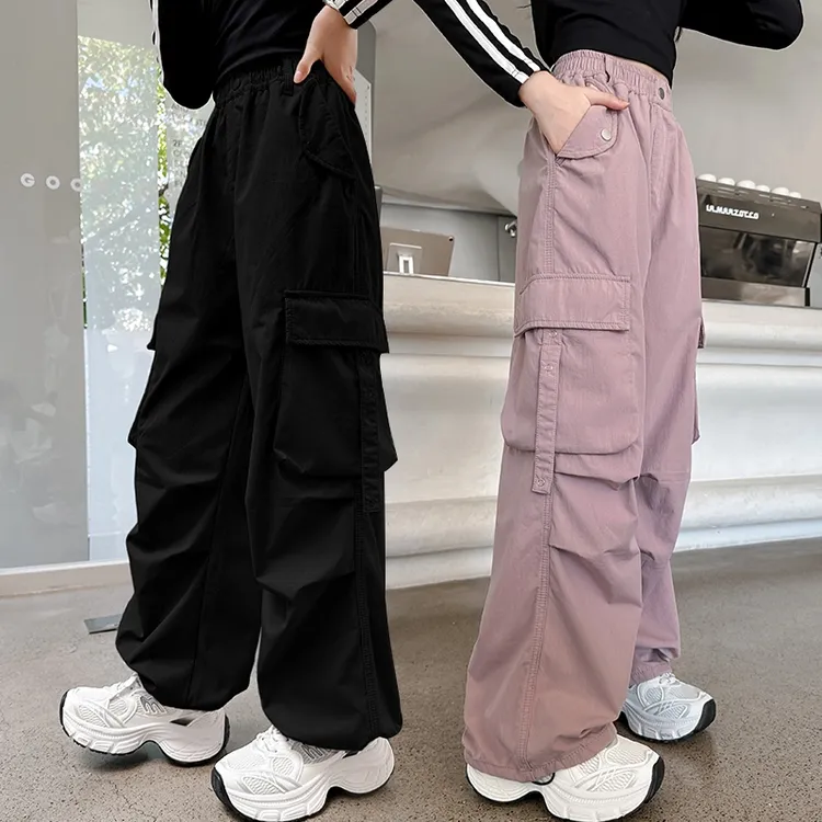 女童春秋款工装裤儿童裤子2025新款秋装女孩秋季大童装休闲直筒裤