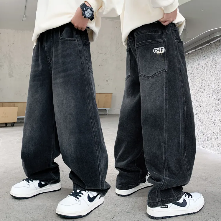 儿童牛仔裤春秋新款男童裤子中大童长裤休闲宽松秋装季初中生黑色