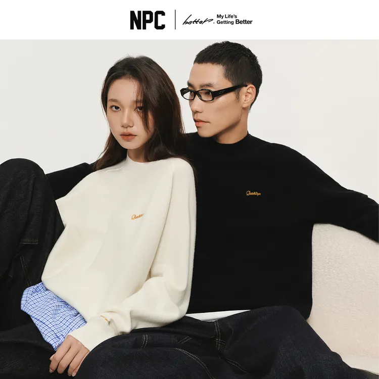 NPC潮牌金线刺绣logo100%澳洲绵羊毛半高领羊毛衫纯色新NP5ASW21