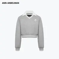 ANN ANDELMAN25秋假两件POLO衫灰色长袖常规修身休闲翻领休闲卫衣