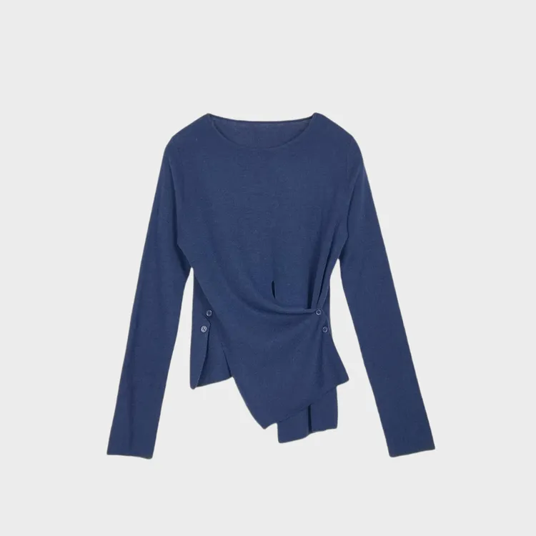 侧韵设计感小众开叉温柔气质显瘦长袖上衣T恤