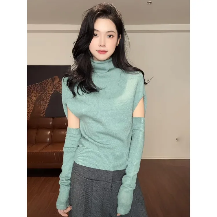 ZOUYASHIIA  蝙蝠袖收腰圆领针织衫25秋冬设计感高级优雅毛衣上衣