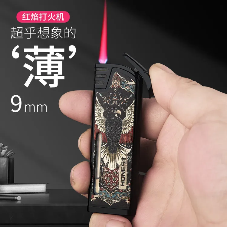 百诚银灵防风超薄直冲充气打火机个性创意金属雪茄点烟器耐用轻薄